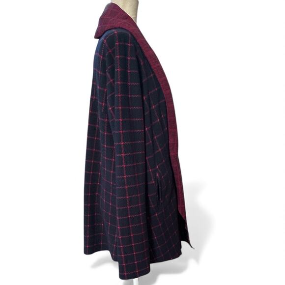 Sanctuary Anthropologie Red & Navy Windowpane Drape Wrap Cardigan Jacket MED - Picture 9 of 10